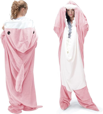 Shark Blanket Adult Cartoon Sleeping Bag Pajama Hooded Warm Flannel Funny Homewear Shark Onesie Sleeping Bag Winter Warm Blanket